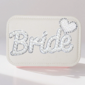 กระเป๋าเครื่องสำอางเจ้าสาว DAMAI สำหรับงานแต่งงาน  วัสดุโพลีเอสเตอร์สีขาว ประดับมุกและกลิตเตอร์สีเงิน พร้อมช่องจัดระเบียบอุปกรณ์แต่งหน้า - Product Image 6