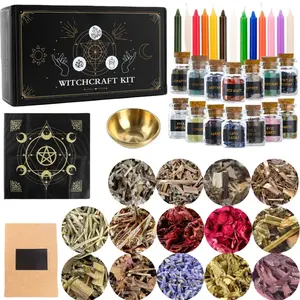 Kit de fournitures de sorcellerie personnalisées pour sorts de sorcières, pots de cristaux de guérison, herbes séchées et bougies colorées