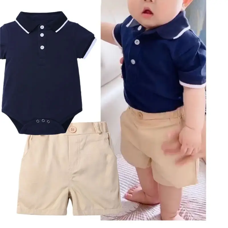 Ensemble de vêtements d'été pour bébés garçons 2pcs pour tout-petits polo à manches courtes et short en coton uni pour bébés garçons