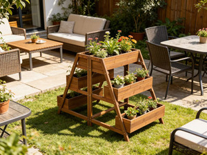 Jardinera Elevada <span class=keywords><strong>de</strong></span> <span class=keywords><strong>Madera</strong></span> <span class=keywords><strong>de</strong></span> 3 Niveles, Soporte Vertical para Plantas <span class=keywords><strong>de</strong></span> Exterior para Cultivar Flores, Hierbas y Vegetales - Product Image 4