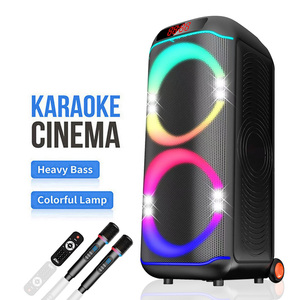 CQS-S6617 Enceinte PA Bluetooth pour scène extérieure, karaoké domestique, avec deux microphones, chargement sans fil, alimentation audio DC - Product Image 1
