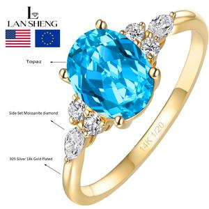 कस्टम टॉपज़ रिंग 925 सिल्वर गोल्ड प्लेटेड रिंग पार्टी उपहार 6x8 मिमी अंडाकार कट ब्लू टाज़ - Product Image 1