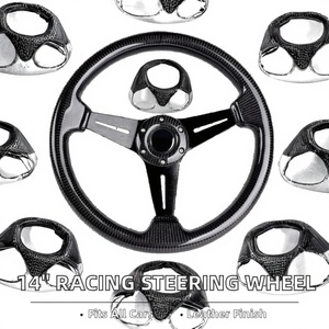 Volante Deportivo Universal de 350 mm (14 Pulgadas) para Auto de Carreras, Cuero Perforado con Costuras Rojas Estilo Deportivo y Botón de Bocina - Product Image 2
