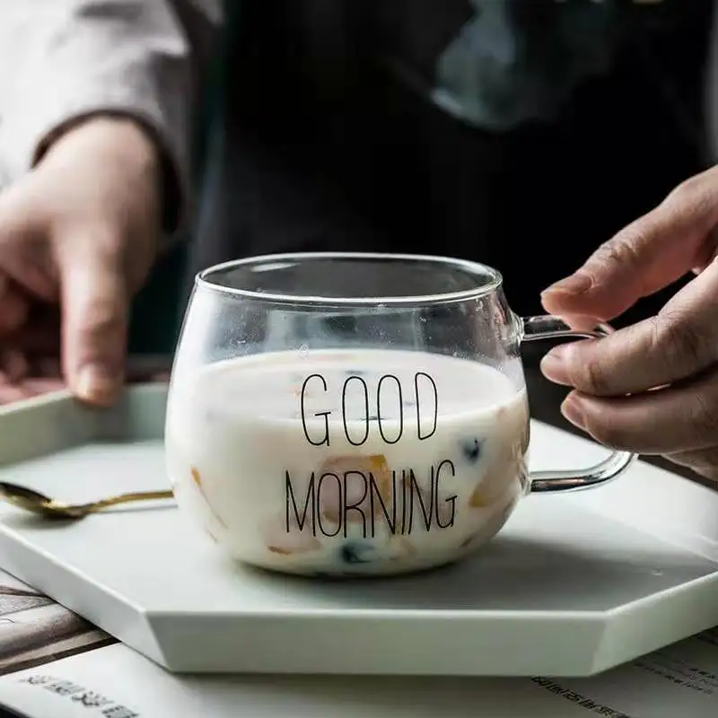 Creative good morning Pattern Drinkware Scale Glass Mug Breakfast Mlik Coffee Cup Household Water Cup