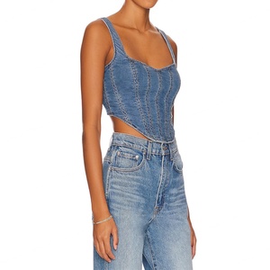 Fashion Sleeveless Jean <b>Corset</b> Bodice Ladies Back Zipper Closure Denim <b>Corset</b> Bustier for <b>Women</b> Tank Top - Product Image 2