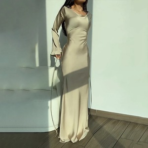 Robes maxi <span class=keywords><strong>pour</strong></span> femmes, style ou logo personnalisé, ODM, manches longues, manches évasées, couleur unie, style français, robe élégante - Product Image 1