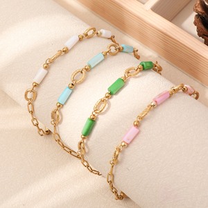 สร้อยข้อมือหินธรรมชาติสีสันสวยงาม ไม่ซีดจาง ชุบทอง PVD บนสแตนเลสสตีล สำหรับผู้หญิง ของขวัญเครื่องประดับ - Product Image 1