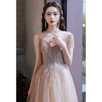 S7479F Robe de Soirée Longue Élégante et Digne pour Femme, Idéale pour Banquets d'Été, avec Paillettes