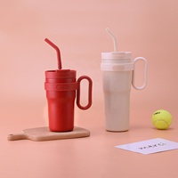Vaso Térmico de Acero Inoxidable de Gran Capacidad con Asa, Tapa con Aislamiento al Vacío y Popote, Taza de Café Antiderrames, Logotipo Personalizado OEM