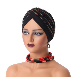 En gros 2024 Nouvelle Arrivée Dames Strass Headtie Mode Plaine Twist Perlé <span class=keywords><strong>Chimio</strong></span> Cancer Headwrap Femmes Africain Turban Cap - Product Image 4