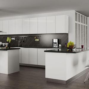 Paquet <span class=keywords><strong>plat</strong></span> de Chine Los Angeles panneau de <span class=keywords><strong>PVC</strong></span> MDF stratifié Hdf brillant haut de gamme acrylique <span class=keywords><strong>blanc</strong></span> armoire de cuisine au design moderne avec îlot - Product Image 1