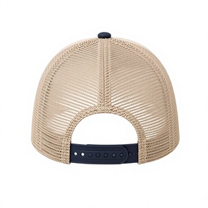 Gorra Trucker Personalizada al por Mayor, Bordada, Beige y Azul Marino, Malla, Perfil Alto, 5 Paneles, Visera Curva, Alta Calidad, Unisex - Product Image 3