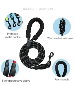 Wholesale Running Track Reflective Soft Handle Nylon Rope Pet Dog Leather With Solid Nylon Custom Logo Pet Harness