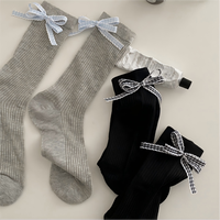 Chaussettes côtelées à nœud pour femme, avec délicat accent de nœud à carreaux, douces, extensibles, confortables, décontractées, style streetwear, tendance