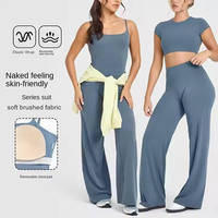 Legging senam wanita dengan logo custom, pinggang tinggi, cepat kering, angkat pinggul, potongan lebar lurus, celana yoga ukuran besar, celana ketat olahraga