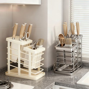 Multifunctional <b>Kitchen</b> Knife Storage Rack With Chopstick Holder And Drainer For Countertop Use - Product Image 2