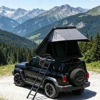 Tente de toit triangulaire pour camping 4x4, coque rigide noire et grise en aluminium, tente de toit rigide pour 2 personnes