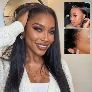 Perruques Lace Front 13x6 sans colle, avec dentelle HD, effet peau fondue, ligne de cheveux naturelle pré-établie, lisses soyeuses - Product Image 1
