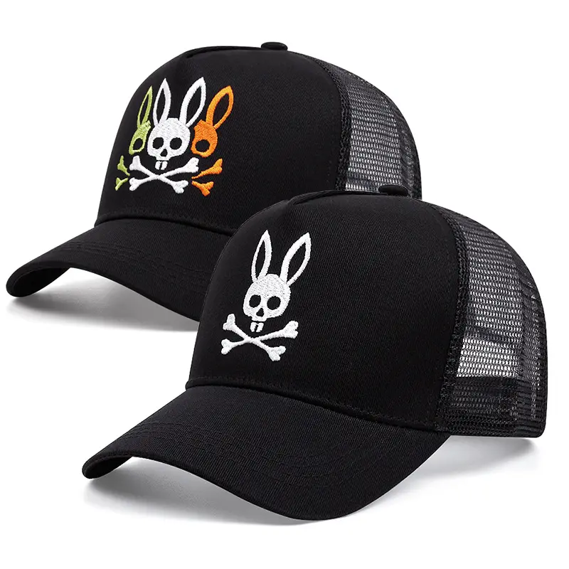 Logotipo personalizado bordado de alta calidad negro 6 paneles de ala curva papá deporte espuma camionero malla gorras de béisbol sombrero
