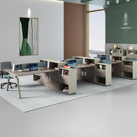 Bureau de travail moderne et simple en PVC pour 4/6 personnes avec cloison, boîte à câbles et armoire fixe, chaise de bureau incluse