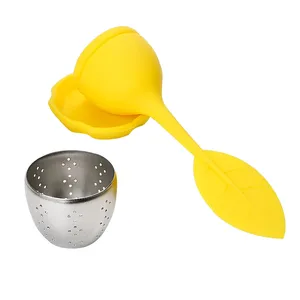 Filtres à thé en silicone en forme de feuille, outils pour thé parfumé, infuseurs à thé en silicone et acier inoxydable résistants aux hautes températures, accessoires de théière - Product Image 5