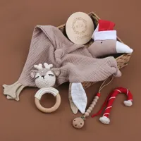 Mode Weihnachten weiche Bio-Baumwolle Sicherheits decke Tröster Baby Musselin Handtuch Beißring und Schnuller Kette Set für Baby