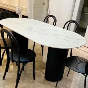 Luxury Modern Melamine Wood MDF Restaurant Table Home Furniture Ribbed Oval Dining Table