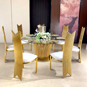 New Arrival Stainless Steel <b>Gold</b>/Silver Frame <b>Round</b> Glass Dining <b>Table</b> Set for Home Kitchen & Hotel Use Modern Design - Product Image 1