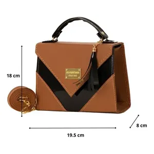 Bolso Bandolera de Cuero Camel Fana Bonita con Asa Única, Estilo Vintage, Patrón Geométrico y Decoración de Borlas para Uso Diario - Product Image 3
