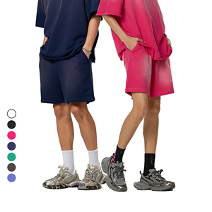 Pantalones cortos rasgados con dobladillo crudo para hombre, Jogger personalizado de algodón lavado ácido, ropa de calle de lana lisa con sudor de rizo francés - Product Image 3