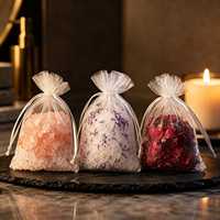 Sachet de sel de bain himalayen aux fleurs séchées naturelles Brinelume, en organza avec cordon de serrage, aromathérapie, soin corporel, bain relaxant, marque privée