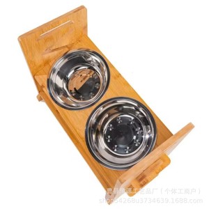 Support pour gamelles de chat en bois, double station d'alimentation antidérapante pour chats et chiens avec gamelles en acier inoxydable - Product Image 4