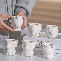 Pot de fleurs en céramique vierge personnalisable à peindre, motifs animaux (Vache, Renard, Panda) ou fleurs, mini-jardinière pour plantes succulentes, pour projets DIY, activités artistiques et peinture manuelle pour enfants