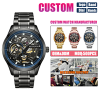 Montre mécanique squelette personnalisée, fabrication sur mesure, cadran avec logo personnalisé, boîtier en alliage, bracelet en acier inoxydable, fabricant de marque privée