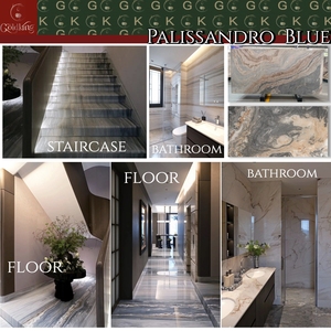 Escaleras de Mármol Azul Dorado GOLDKING, Degradado Azul con Vetas Doradas, Cristal Natural para Escaleras de Caracol de Hotel de 5 Estrellas, Alta Calidad Premium - Product Image 2