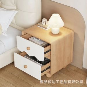 Vintage-style wooden bedside table with creamy design, <b>small</b> bedside storage unit, solid wood storage <b>cabinet</b>. - Product Image 4