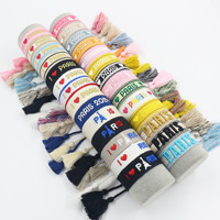 Bracelets Bohèmes en Gros Personnalisés avec Logo ou Texte, Ruban Brodé de Lettres, Gland Tressé, Ornés de Perles, Style Religieux, Cadeaux