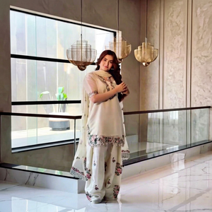 Ensemble Kurta Palazzo en soie satinée ethnique pour femmes, avec broderie florale, coupe ample, avec dupatta, pour fête, mariage, Diwali - Product Image 1