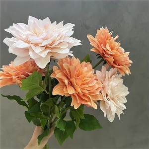 Haute qualité mariage décoration de la maison fleurs unique grande tête Dahlias Latex artificiel vraie touche blanc <span class=keywords><strong>Dahlia</strong></span> fleur plantes - Product Image 1