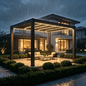 Pergola motorisée robuste en alliage d'aluminium pour extérieur avec gouttière de drainage dissimulée, éclairage LED intégré et protection intégrale contre la pluie - Product Image 3