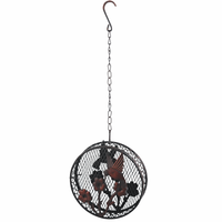 Mangeoire à oiseaux ronde en fer forgé antique avec ornement floral, chaîne de suspension, résistante à l'eau et à la rouille, pour jardin extérieur
