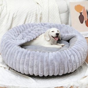 Cama de Felpa de Piel de Conejo de Alta Calidad para Perros y Gatos, con Manta Integrada, a Prueba de Frío, Cálida, con Rayas Rectas de Terciopelo, Casa para Mascotas - Product Image 1