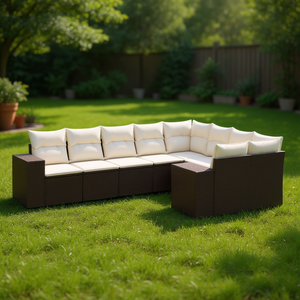 Ensemble de canapés de jardin en rotin brun avec coussins crème, mobilier d'extérieur, design contemporain, résistant à l'eau - Product Image 2