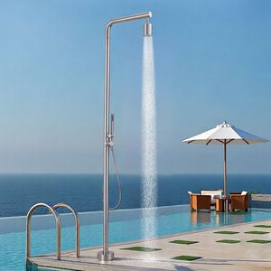 <span class=keywords><strong>Douche</strong></span> <span class=keywords><strong>verticale</strong></span> moderne minimaliste en acier inoxydable brossé pour cour et jardin, avec contrôle double eau chaude/froide et fonction pluie - Product Image 3