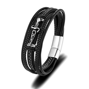 Pulsera Multicapa de Cuero Hecha a Mano con Colgante de Hacha de Acero Inoxidable, Joyería Vikinga Nórdica para Hombre, Regalo, 19CM 21CM 23CM - Product Image 5
