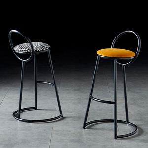 Modern Industrial Multi Color Wood Bar Chair Velvet Fabric Stool with Curve Backrest for Home <b>Kitchen</b> & Dining - Product Image 5