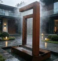 Fontaine de jardin moderne en acier Corten rouillé rouge avec cascade LED extérieure pour bassins, jardins, piscines, murs et décoration artistique résistante aux intempéries