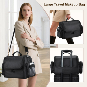 Large <b>Makeup</b> Artist Travel <b>Case</b> with 4 Clear Storage Pouches Shoulder Strap Adjustable Dividers Travel Cosmetic Organizer Bags - Product Image 5
