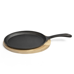 Usine Offre Spéciale plaque de glaçage de poêle fajita en fonte avec base en bois - Product Image 1
