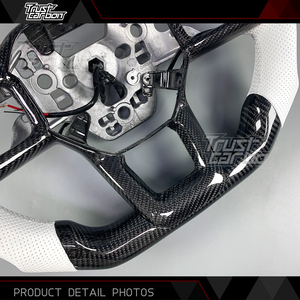 Volant personnalisé en fibre de carbone avec poignée en cuir perforé <span class=keywords><strong>blanc</strong></span> pour Ford Mustang GT GT350 GT500 GTD Dark Horse 2023 2024 - Product Image 4